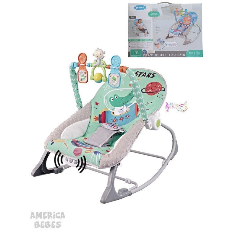 SILLA MECEDORA COCODRILO CON BARRA DE JUEGOS SONIDO Y VIBRACION - 3 POSICIONES PRIORI