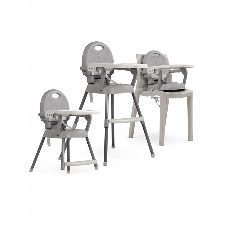 SILLA DE COMER GRIS 3 EN 1, BANDEJA FRONTAL, PUEDE UTILIZARSE COMO SILLA ALTA, BAJA O DESMONTABLE. PRIORI