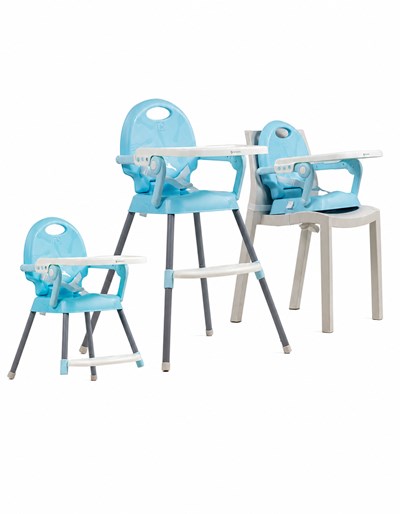 SILLA DE COMER AZUL 3 EN 1 . BANDEJA FRONTAL, PUEDE UTILIZARSE COMO SILA ALTA, BAJA O DESMONTABLE. PRIORI