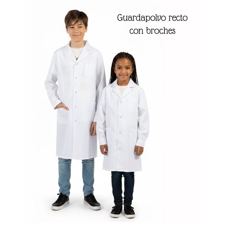Guardapolvo recto CON BROCHE METAL. Colegial.
