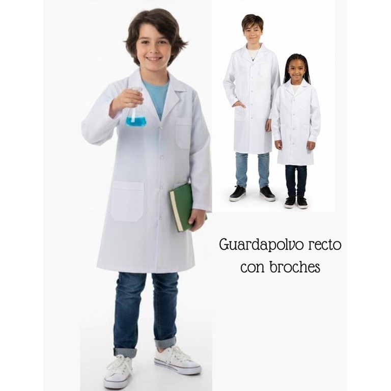 Guardapolvo recto CON BROCHE METAL. Colegial.