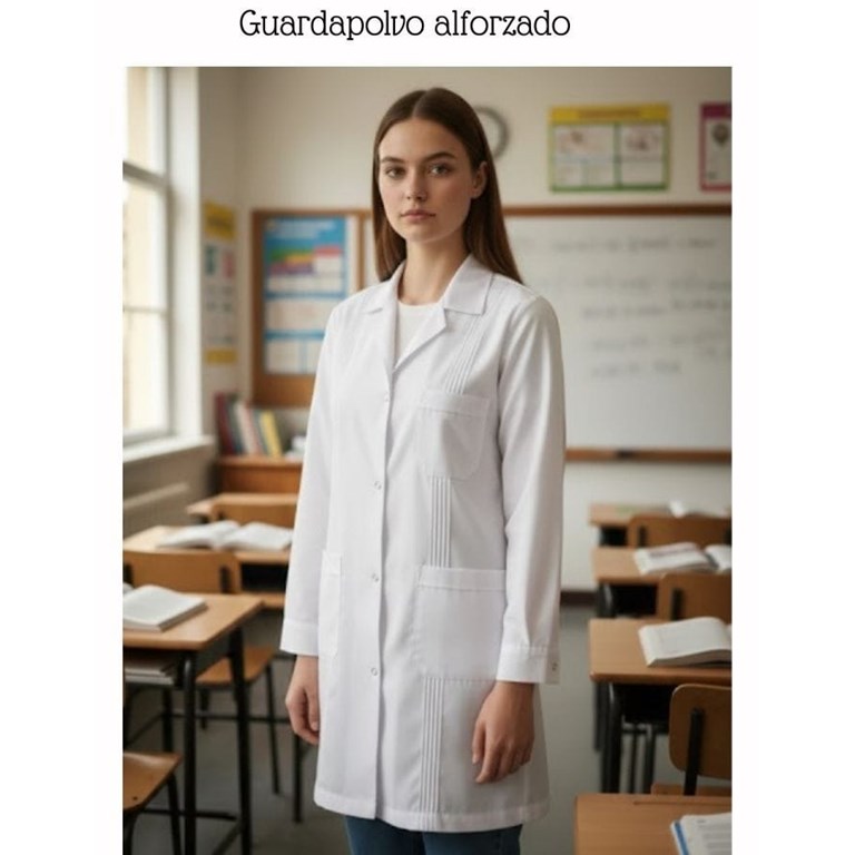 Guardapolvo alforzado y broches de metal. sarmiento