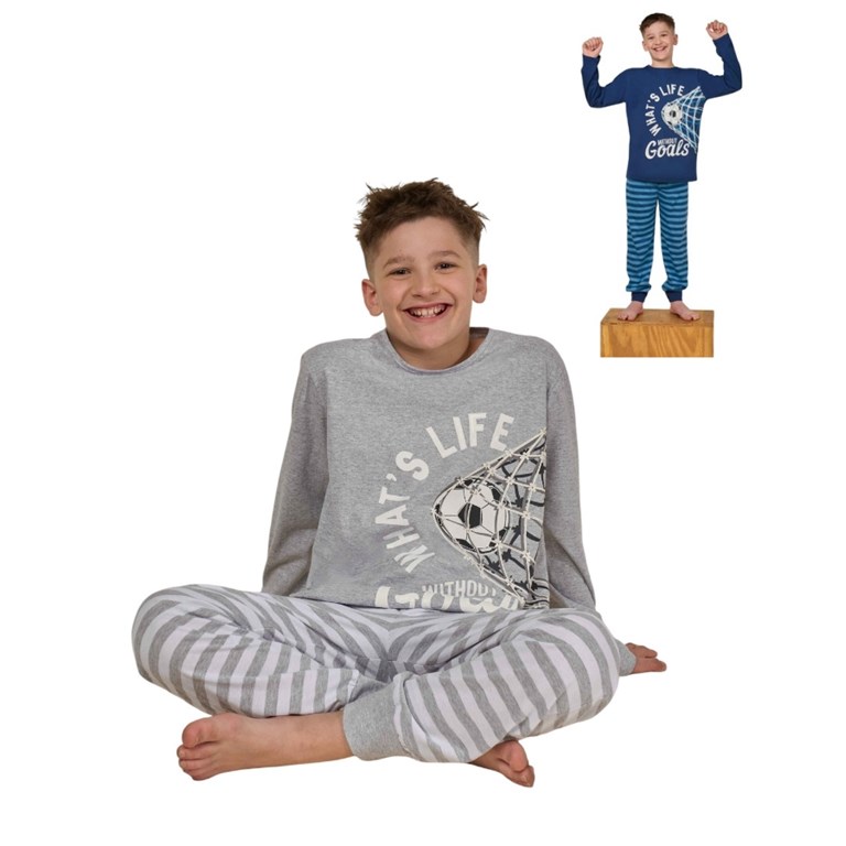 PIJAMA NENE DE JERSEY CON ESTAMPA PELOTA CON RED, QUE BRILLA EN LA OSCURIDAD.