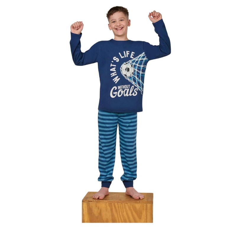 PIJAMA NENE DE JERSEY CON ESTAMPA PELOTA CON RED, QUE BRILLA EN LA OSCURIDAD.