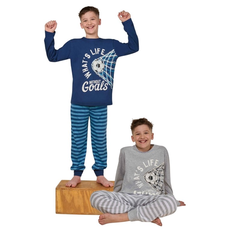 PIJAMA NENE DE JERSEY CON ESTAMPA PELOTA CON RED, QUE BRILLA EN LA OSCURIDAD.