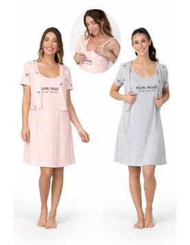 Camison maternal de jersey con mañanita y taza de lactancia mom mode