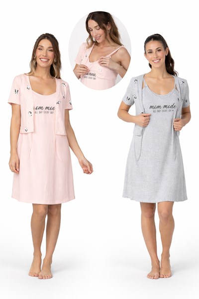 Camison maternal de jersey con mañanita y taza de lactancia mom mode