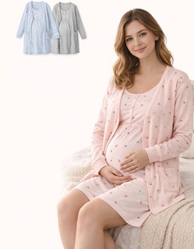 Camison maternal de jersey y mañanita con hojitas