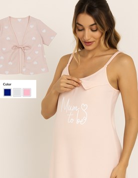 Camison maternal de jersey con mañanita y taza de lactancia.Colores varios