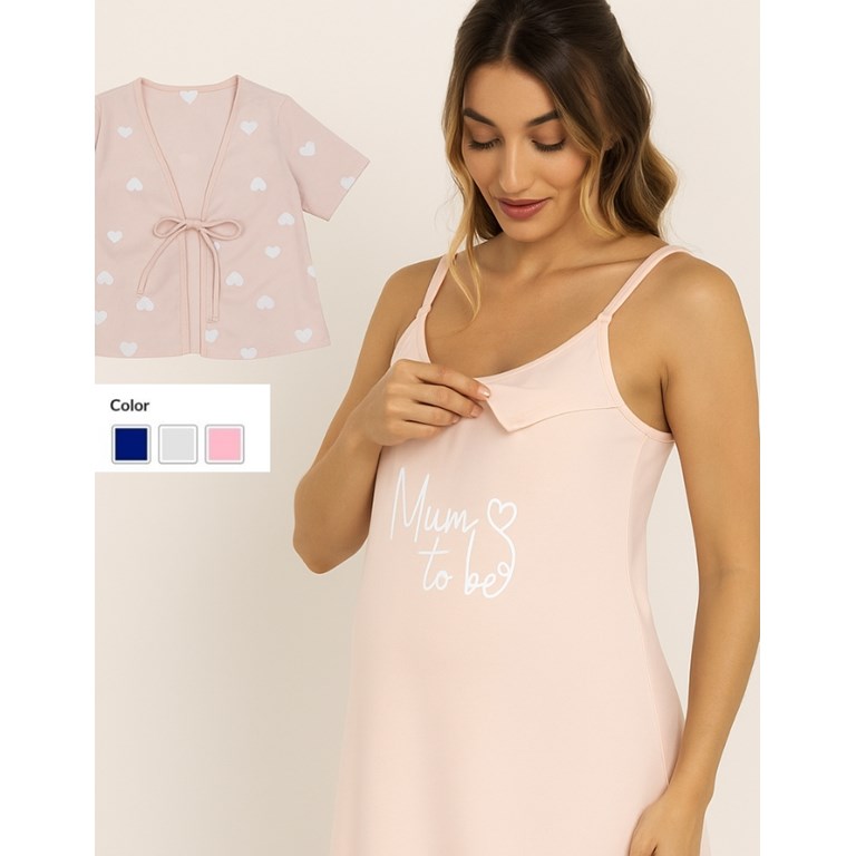 Camison maternal de jersey con mañanita y taza de lactancia.Colores varios