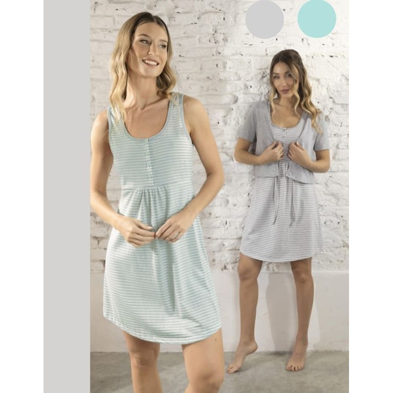 Camison maternal rayado de jersey con mañanita lisa. Colores varios