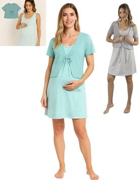 Camison maternal rayado de jersey con mañanita lisa. Colores varios
