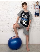 Pijama de varon en  jersey con estampa de futbol que brilla en la oscuridad.
