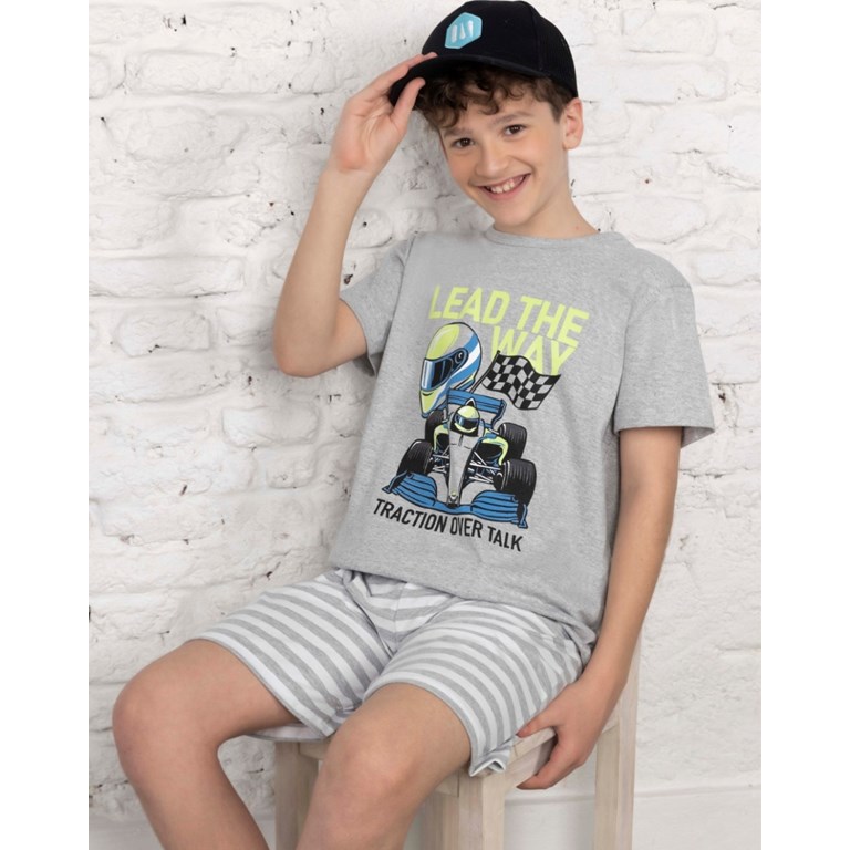 Pijama de nene manga corta y short rayado estampa formula 1