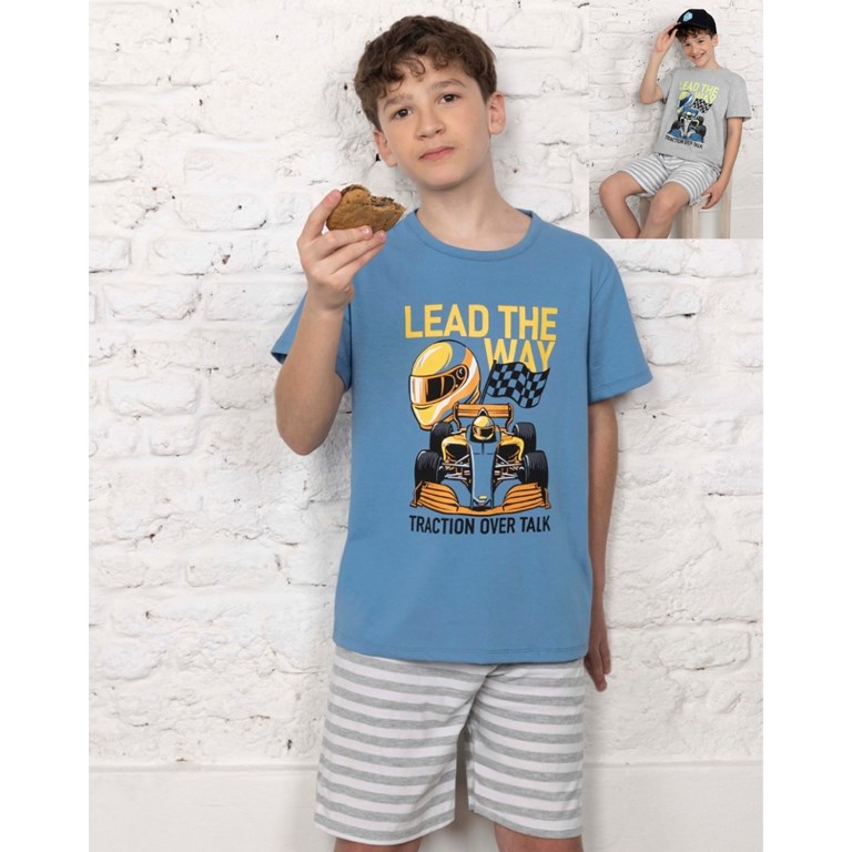 Pijama de nene manga corta y short rayado estampa formula 1