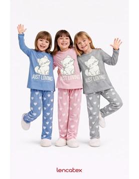 Pijama de jersey con aplique de peluche linea gatito