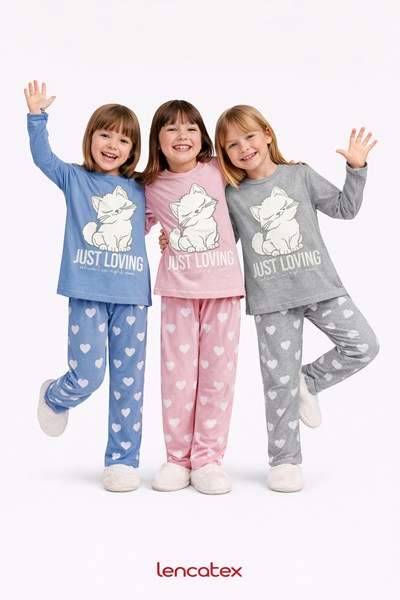 Pijama de jersey con aplique de peluche linea gatito