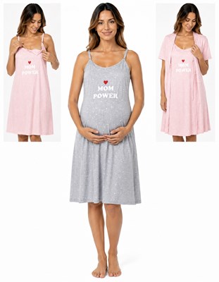 CAMISON MATERNAL JERSEY LUNARES CON MAÑANITA Y TAZA DE LACTANCIA