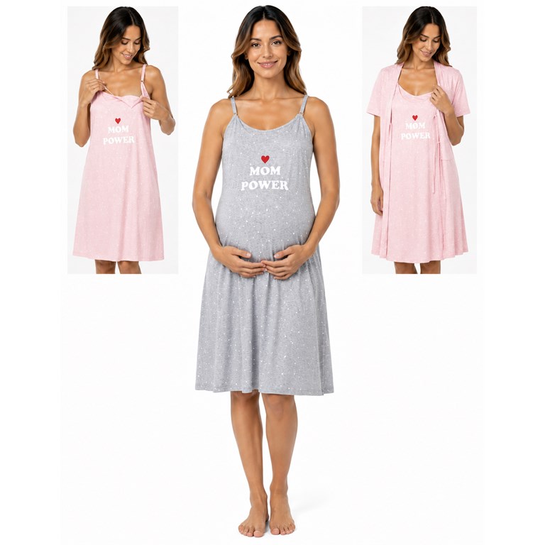 CAMISON MATERNAL JERSEY LUNARES CON MAÑANITA Y TAZA DE LACTANCIA