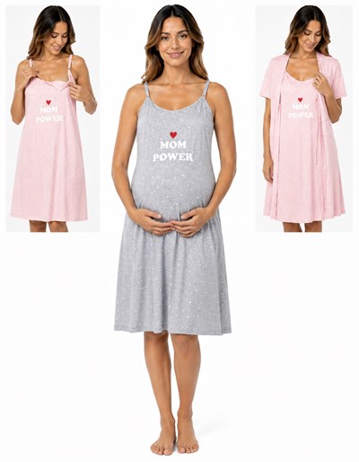 CAMISON MATERNAL JERSEY LUNARES CON MAÑANITA Y TAZA DE LACTANCIA