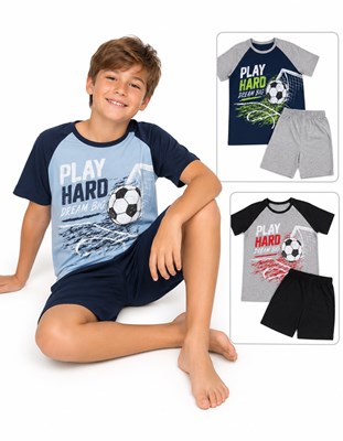 PIJAMA PARA NENE. REMERA MANGA CORTA CON ESTMPA + SHORT LISO