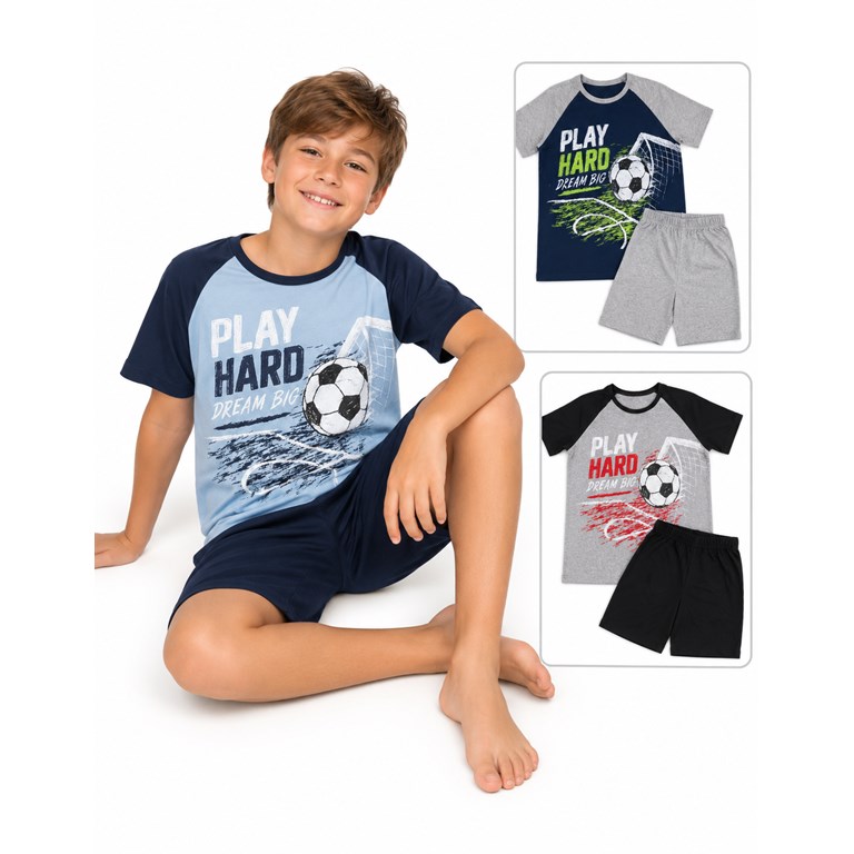 PIJAMA PARA NENE. REMERA MANGA CORTA CON ESTMPA + SHORT LISO