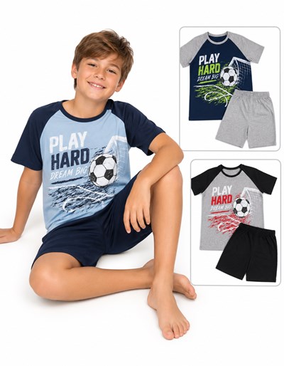 PIJAMA PARA NENE. REMERA MANGA CORTA CON ESTMPA + SHORT LISO