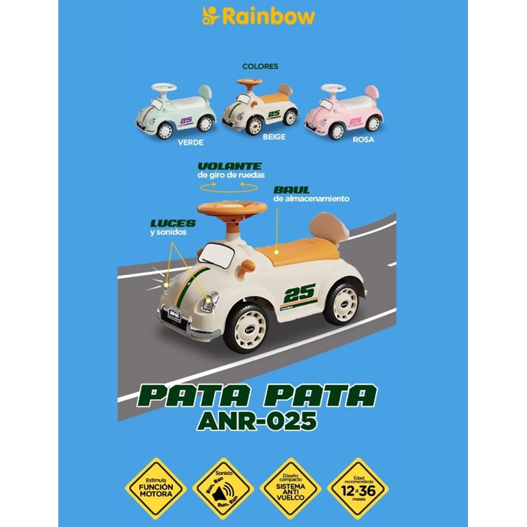 PATA PATA CON LUCES, SONIDO. VOLANTE Y BAUL RAINBOW