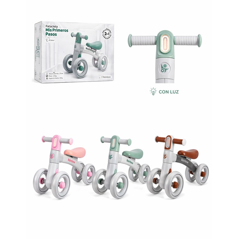 PATACLETA CAMICLETA CON LUZ DELANTERA, 4 RUEDAS. RAINBOW