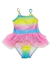 Traje de baño para nena enteriza con falda y tul estrellas.Posto