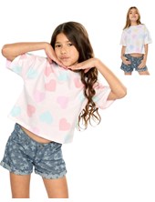 remera manga corta de nena algodon con volados estampa corazones. Posto