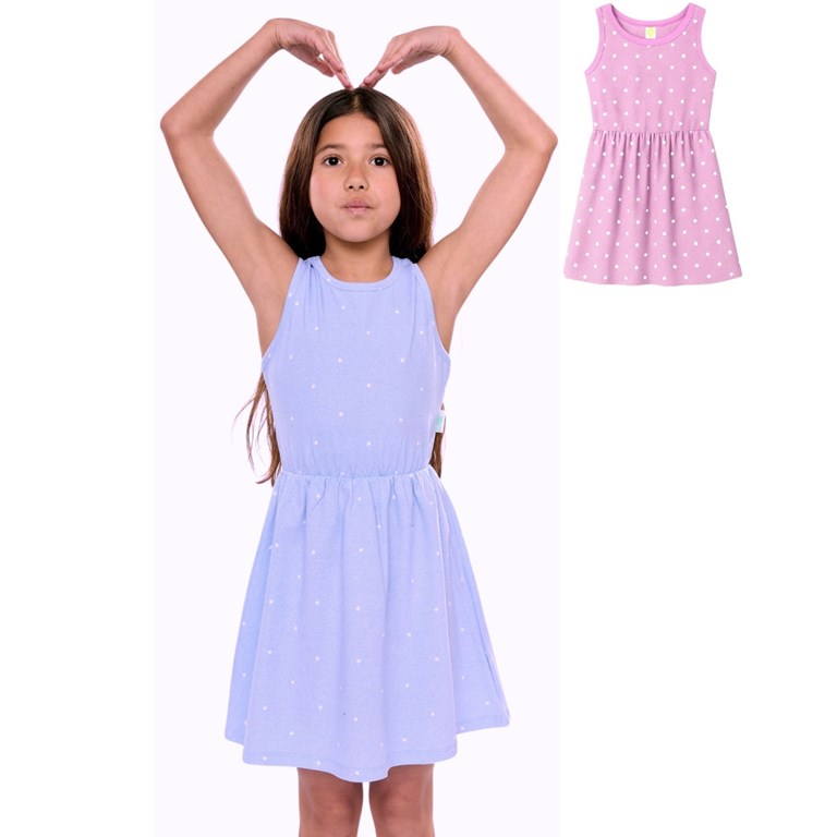 Vestido de algodon con lycra estampa lunares para nena. Posto