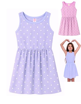 Vestido de algodon con lycra estampa lunares para nena. Posto