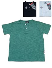 Remera de nene manga corta en algodon cuello mao lisa con botones. Posto