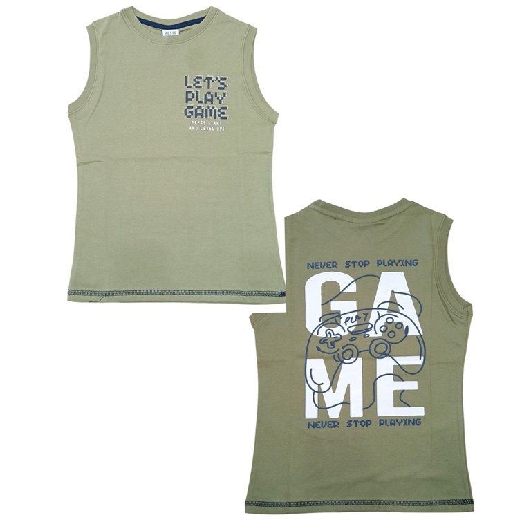 Musculosa nene de algodon estampado lets play game. Posto