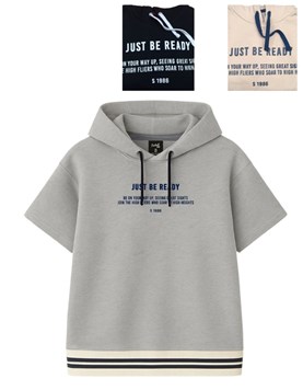 Buzo de nene rustico manga costa con capucha ajustable estampada. Posto