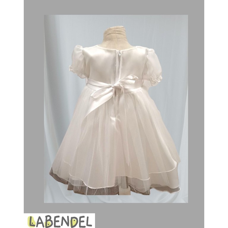 Vestido Bautismo con falta de tull y cinto con tres flores