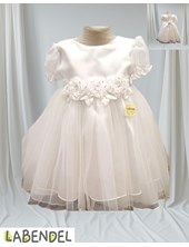 Vestido Bautismo con falta de tull y cinto con tres flores