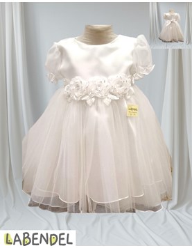 Vestido Bautismo con falta de tull y cinto con tres flores