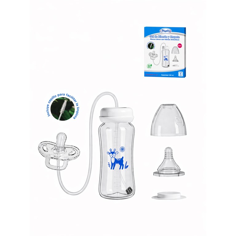 SET DE BIBERON Y CHUPETE PARA ALIMENTAR CON MANOS LIBRES. DISPITA