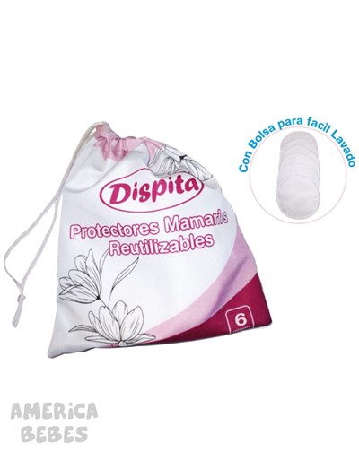 PROTECTOR MAMARIO LAVABLE x 6 unidades - De 4 capas/En bolsa de tela DISPITA