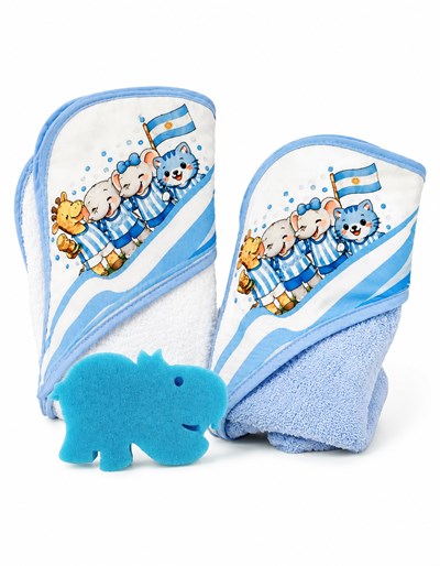 KIT MUNDIALISTA DE HIGIENE (toallón con capucha y esponja en bolsa plástica). DISPITA