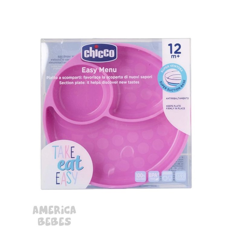 PLATO SILICONA CON DIVISIONES ROSA 12 MESES + CHICCO