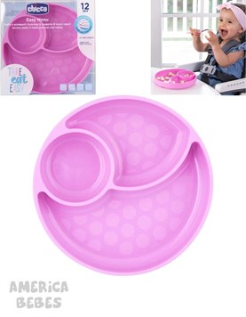 PLATO SILICONA CON DIVISIONES ROSA 12 MESES + CHICCO