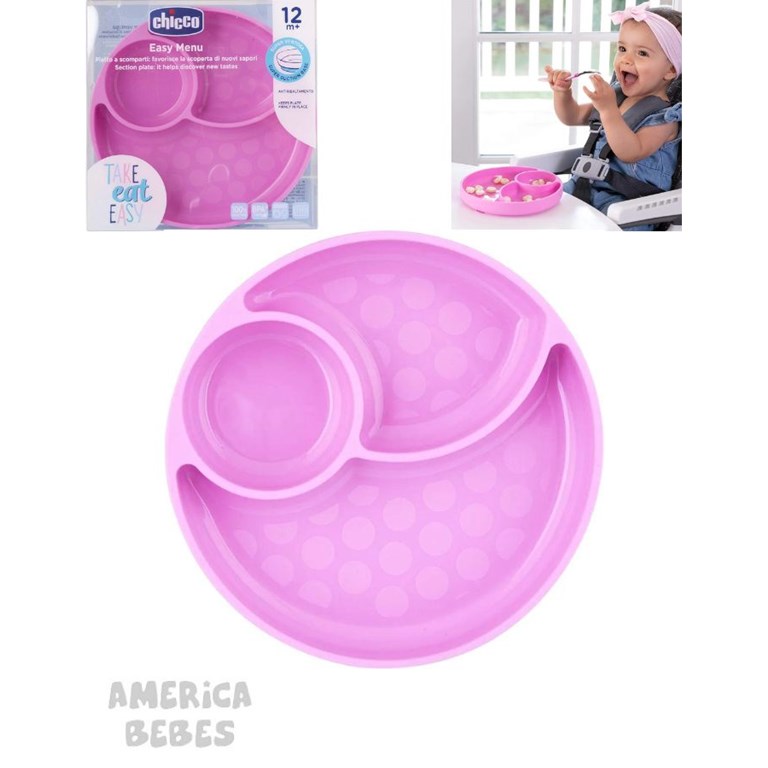 PLATO SILICONA CON DIVISIONES ROSA 12 MESES + CHICCO