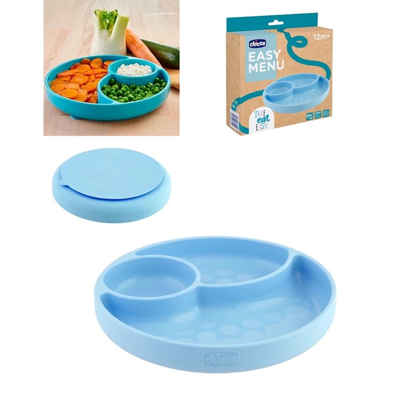PLATO SILICONA CON DIVISIONES CELESTE 12 MESES + CHICCO