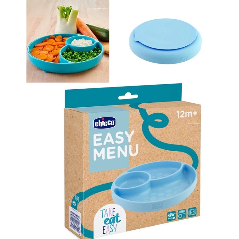 PLATO SILICONA CON DIVISIONES CELESTE 12 MESES + CHICCO