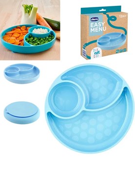 PLATO SILICONA CON DIVISIONES CELESTE 12 MESES + CHICCO