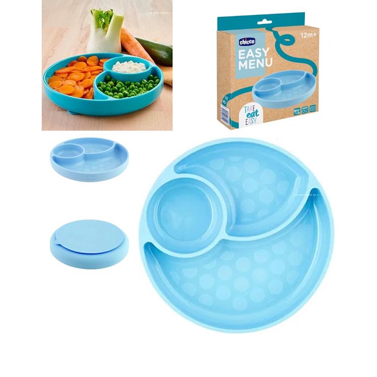 PLATO SILICONA CON DIVISIONES CELESTE 12 MESES + CHICCO