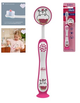 CEPILLO DE DIENTES CON TAPITA Y SOPAPA +3 AÑOS PARA NENA. CHICCO